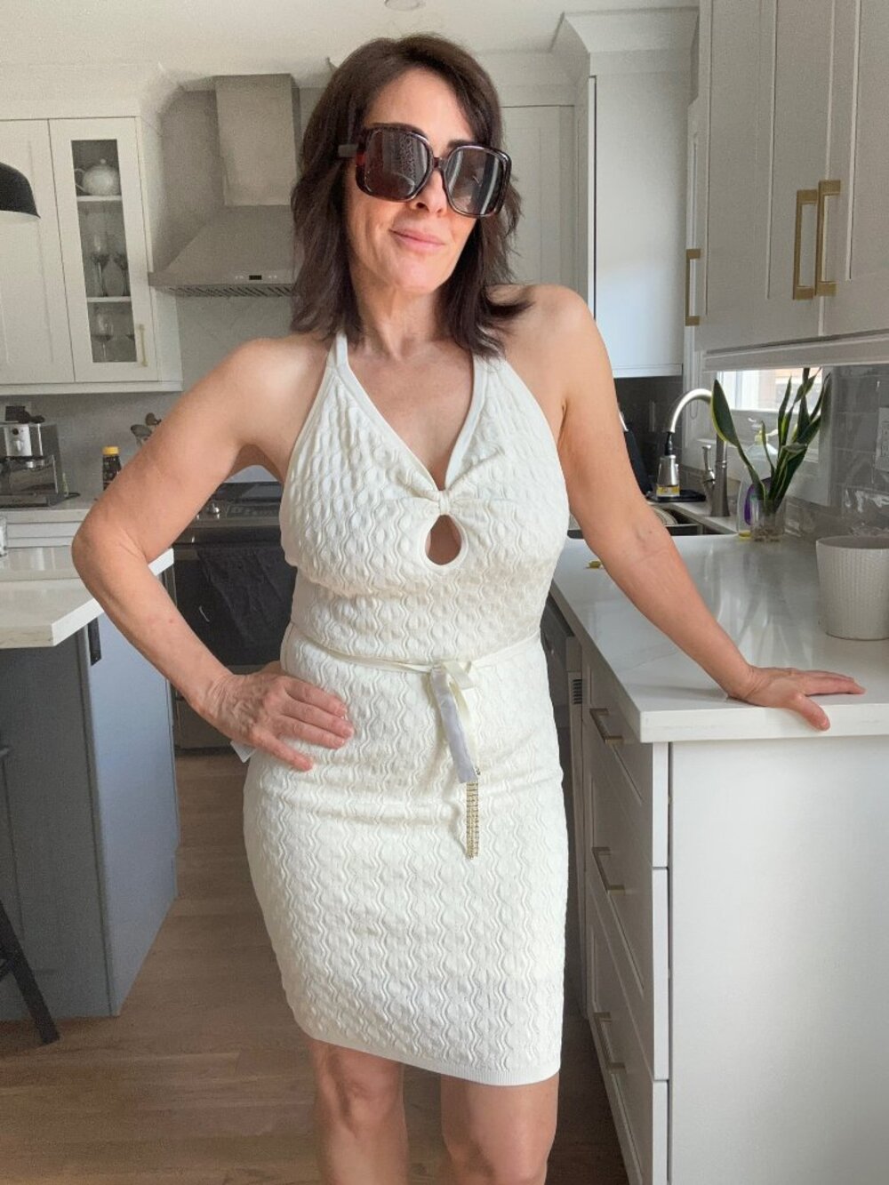 Guess Marciano off-white textured halter mini dress size medium NWT